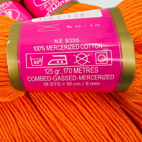 4 Butterfly Threads  EL. D. Mouzakis Yarn Aran  100% Mercerized Cotton ORANGE - Picture 3 of 4
